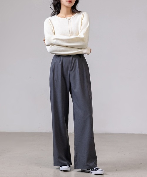 DAY CLOSET(デイ クローゼット)の「レディース リラクシーラウンドネックニットトップス(ニット/セーター・レディース・グレー/アイボリー/ブラック・FREE)」の7枚目の写真
