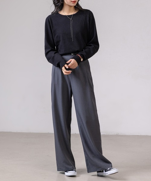 DAY CLOSET(デイ クローゼット)の「レディース リラクシーラウンドネックニットトップス(ニット/セーター・レディース・グレー/アイボリー/ブラック・FREE)」の14枚目の写真