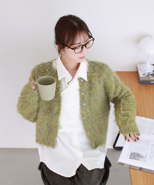 セール】ミックスカラーシャギーカーディガン／mix shaggy cardigan