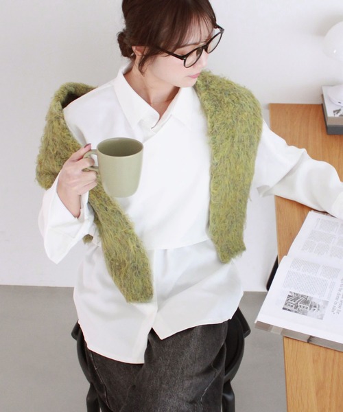 セール】ミックスカラーシャギーカーディガン / 長袖 クルーネック