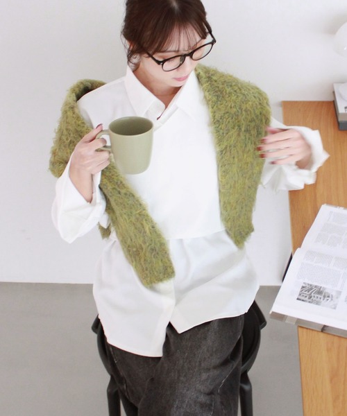 KBF MIXシャギーカーディガン グリーン系 ルミネ限定 予約]クルー