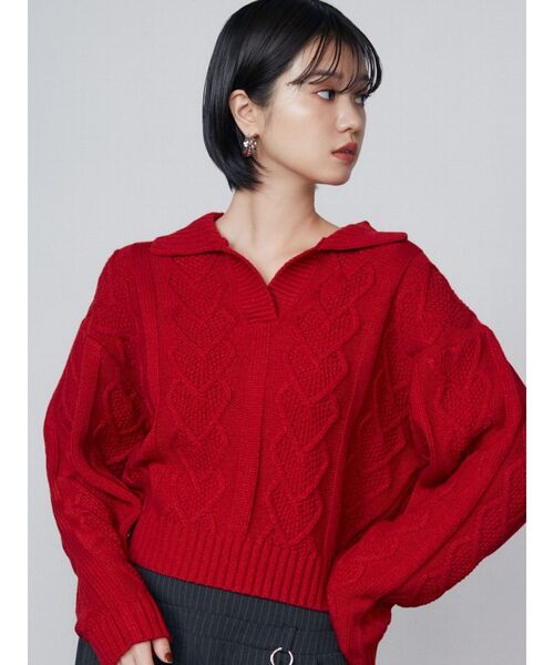 EMODA（エモダ）の「スキッパーワイドハートニット（ニット/セーター・レディース・レッド/アイボリー/ブラック・FREE）」の12枚目の写真