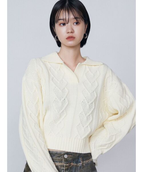 EMODA（エモダ）の「スキッパーワイドハートニット（ニット/セーター・レディース・レッド/アイボリー/ブラック・FREE）」の18枚目の写真