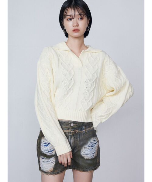 EMODA（エモダ）の「スキッパーワイドハートニット（ニット/セーター・レディース・レッド/アイボリー/ブラック・FREE）」の20枚目の写真