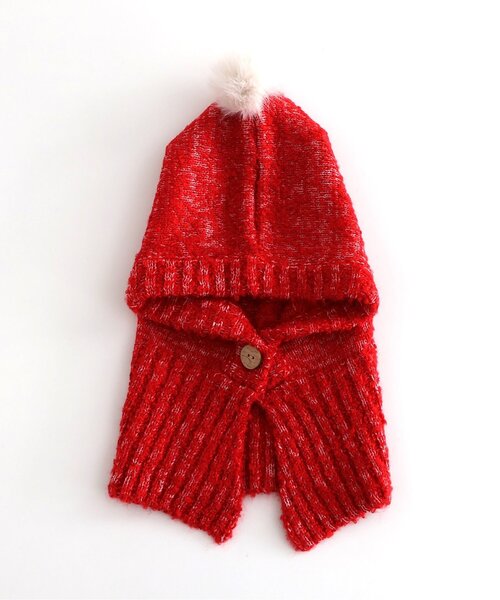 BREEZE（ブリーズ）の「梵天付きバラクラバ（ニットキャップ/ビーニー・キッズ・レッド/アイボリー・56/52）」の2枚目の写真