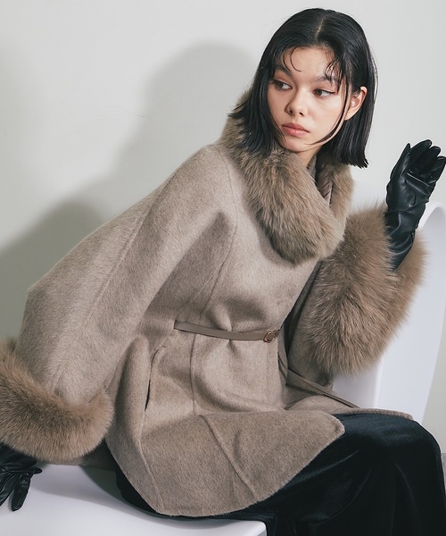 ウール混フォックスファーつきポンチョコート（ポンチョ）｜SMILE