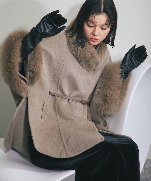 ウール混フォックスファーつきポンチョコート（ポンチョ）｜SMILE