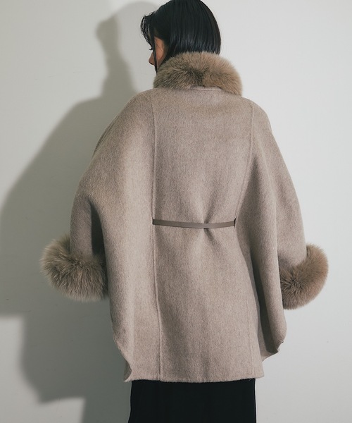 ウール混フォックスファーつきポンチョコート（ポンチョ）｜SMILE
