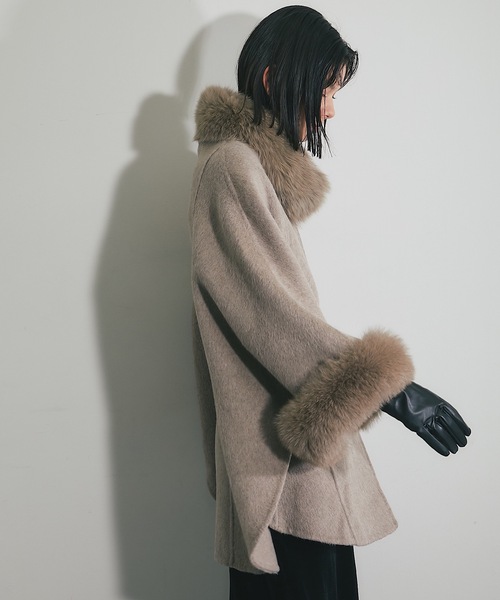 ウール混フォックスファーつきポンチョコート（ポンチョ）｜SMILE