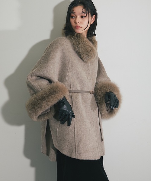 ウール混フォックスファーつきポンチョコート（ポンチョ）｜SMILE