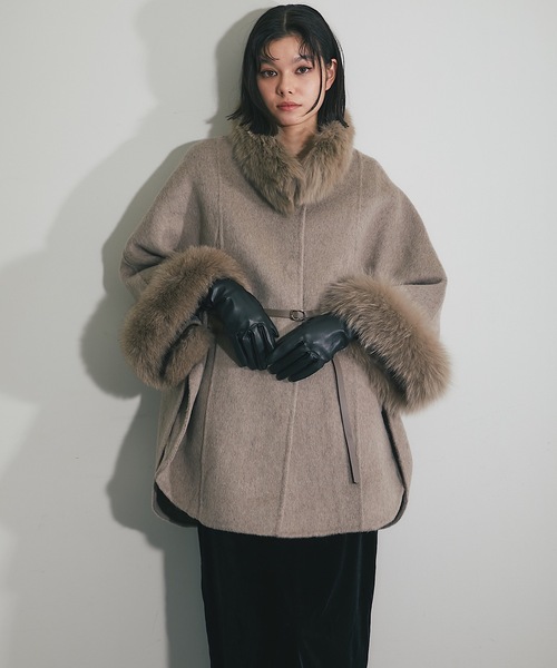 ウール混フォックスファーつきポンチョコート（ポンチョ）｜SMILE