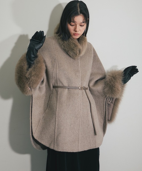 ウール混フォックスファーつきポンチョコート（ポンチョ）｜SMILE