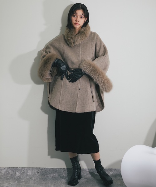 ウール混フォックスファーつきポンチョコート（ポンチョ）｜SMILE