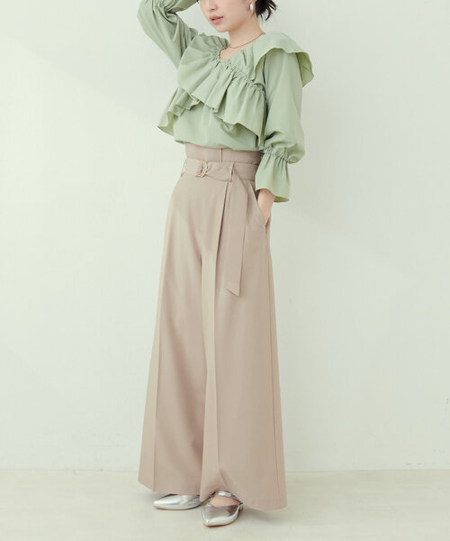 セレモニー対応可 / Dカンベルト付きアシメハイウエストパンツ（その他パンツ）｜natural couture（ナチュラルクチュール）
