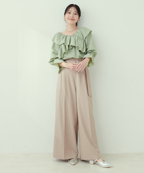 セレモニー対応可 / Dカンベルト付きアシメハイウエストパンツ（その他パンツ）｜natural couture（ナチュラルクチュール）