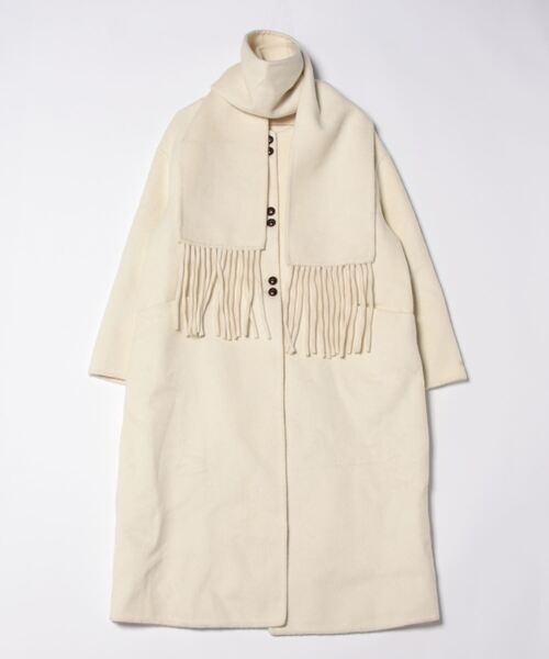LAULEN(ローレン)の「no collar double button wool coat /マフラー付きノーカラーウールコート(ノーカラーコート・レディース・チャコールグレー/ブラウン/アイボリー/ベージュ・FREE)」の20枚目の写真