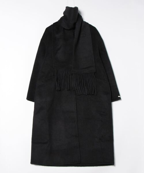 no collar double button wool coat /マフラー付きノーカラーウール