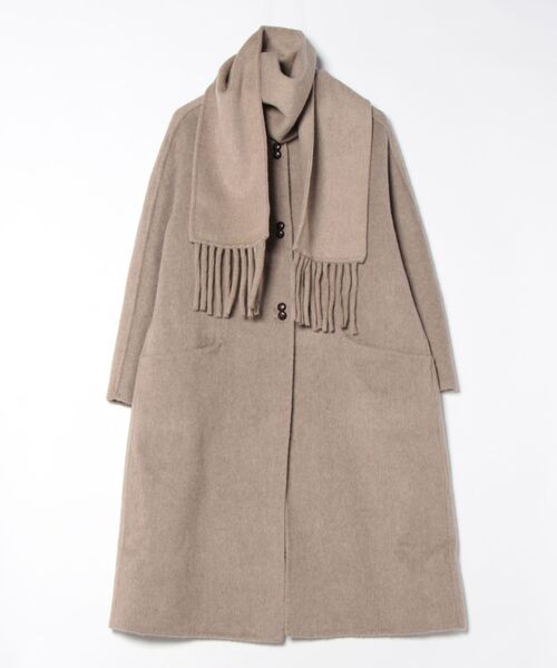 LAULEN(ローレン)の「no collar double button wool coat /マフラー付きノーカラーウールコート(ノーカラーコート・レディース・チャコールグレー/ブラウン/アイボリー/ベージュ・FREE)」の21枚目の写真