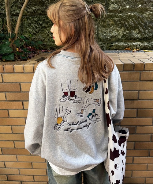 DOUBLE NAME（ダブルネーム）の「My favorite socks刺しゅうプルオーバー（スウェット・レディース・オフホワイト/オレンジ/グレー・FREE）」の12枚目の写真