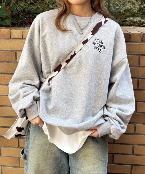 DOUBLE NAME（ダブルネーム）の「My favorite socks刺しゅうプルオーバー（スウェット・レディース・オフホワイト/オレンジ/グレー・FREE）」の8枚目の写真