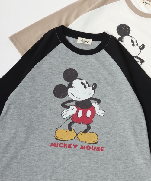 Disney(ディズニー)の「Disney/ディズニー ミッキー ワンポイント フロント バックプリント ラグラン7分袖Tシャツ(Tシャツ/カットソー・レディース・アッシュグレー/オフホワイト/グレー/ホワイト・M/L)」の1枚目の写真