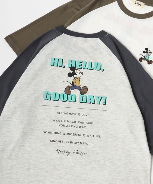 Disney(ディズニー)の「Disney/ディズニー ミッキー ワンポイント フロント バックプリント ラグラン7分袖Tシャツ(Tシャツ/カットソー・レディース・アッシュグレー/オフホワイト/グレー/ホワイト・M/L)」の4枚目の写真