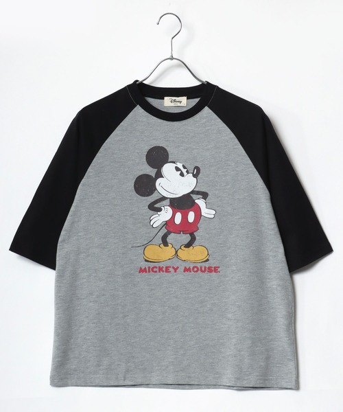 Disney(ディズニー)の「Disney/ディズニー ミッキー ワンポイント フロント バックプリント ラグラン7分袖Tシャツ(Tシャツ/カットソー・レディース・アッシュグレー/オフホワイト/グレー/ホワイト・M/L)」の5枚目の写真
