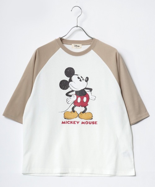 Disney(ディズニー)の「Disney/ディズニー ミッキー ワンポイント フロント バックプリント ラグラン7分袖Tシャツ(Tシャツ/カットソー・レディース・アッシュグレー/オフホワイト/グレー/ホワイト・M/L)」の7枚目の写真