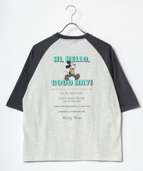Disney(ディズニー)の「Disney/ディズニー ミッキー ワンポイント フロント バックプリント ラグラン7分袖Tシャツ(Tシャツ/カットソー・レディース・アッシュグレー/オフホワイト/グレー/ホワイト・M/L)」の10枚目の写真