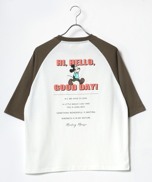 Disney(ディズニー)の「Disney/ディズニー ミッキー ワンポイント フロント バックプリント ラグラン7分袖Tシャツ(Tシャツ/カットソー・レディース・アッシュグレー/オフホワイト/グレー/ホワイト・M/L)」の12枚目の写真