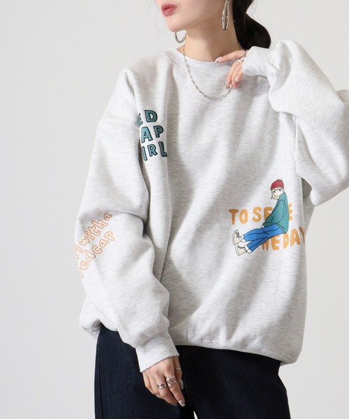【セール】RED CAP GIRL 裏起毛RCG総柄プリント＆刺繍CN（スウェット）｜Red Cap Girl（レッドキャプガール）