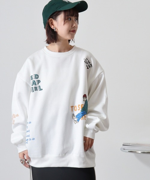 【セール】RED CAP GIRL 裏起毛RCG総柄プリント＆刺繍CN（スウェット）｜Red Cap Girl（レッドキャプガール）
