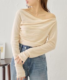 ワンショルドレープリブニット