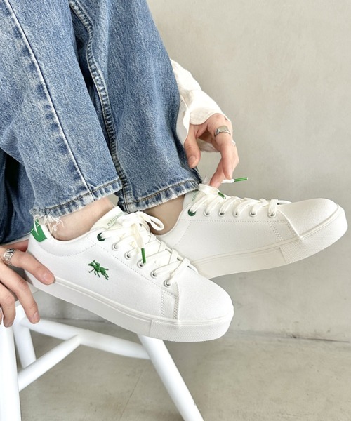 POLO CHAMPS（ポロチャンプス）の「POLO CHAMPS(ポロチャンプス)/ワンポイント刺繍 ローカット キャンバススニーカー（スニーカー・レディース・グレイッシュベージュ/ホワイト/ライトグレー/グリーン/ネイビー・23.0cm/23.5cm/24.0cm/24.5cm/25.0cm）」の5枚目の写真