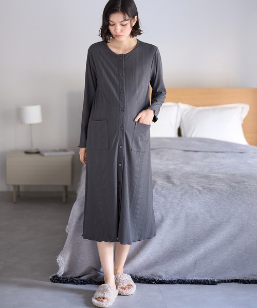 セール】ランダムリブネグリジェ/長袖ワンピース(産前・産後対応