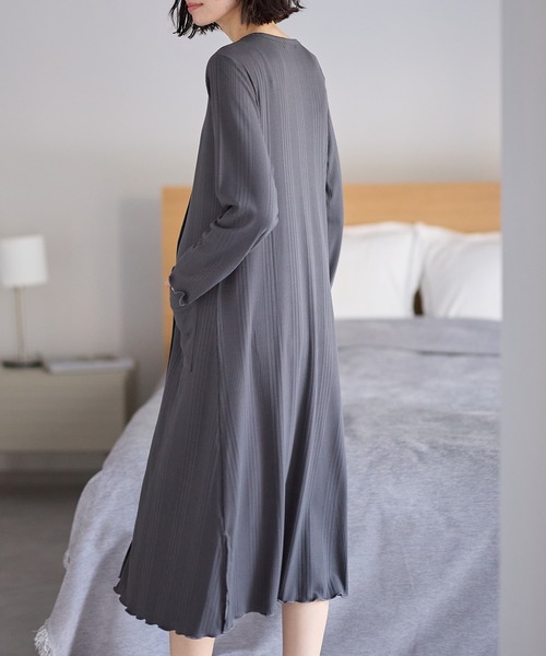 セール】ランダムリブネグリジェ/長袖ワンピース(産前・産後対応