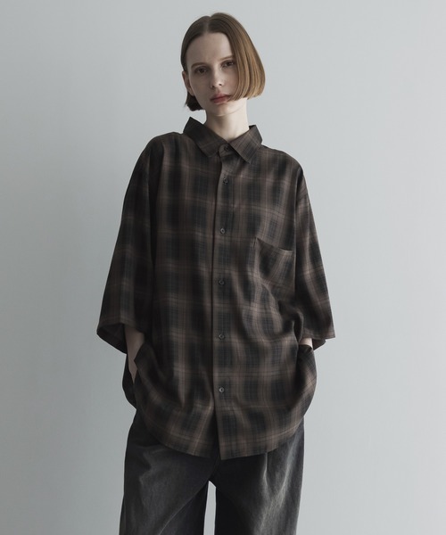 remer　ルーズオールドタータン柄チェックシャツ　チャコールグレー　S loose old tartan check shirt / ルーズオールドタータン柄