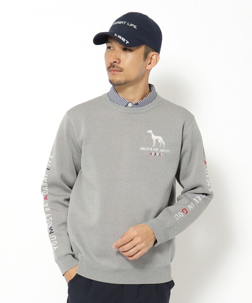 adabat（アダバット）の「ウォッシャブル素材 サルーキジャカードニット（ニット/セーター・メンズ・グレー/ネイビー/オレンジ・50/48/46）」の2枚目の写真