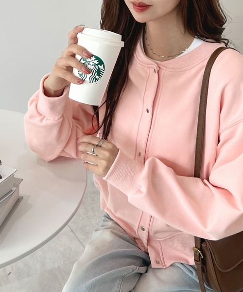 Futier land（フューティアランド）の「[選べる着丈2タイプ]裏毛スナップボタンカーディガントップス（カーディガン/ボレロ・レディース・ネイビー/ベージュ/ライトグレー/ライトイエロー/ライトピンク・MEDIUM/LARGE）」の22枚目の写真