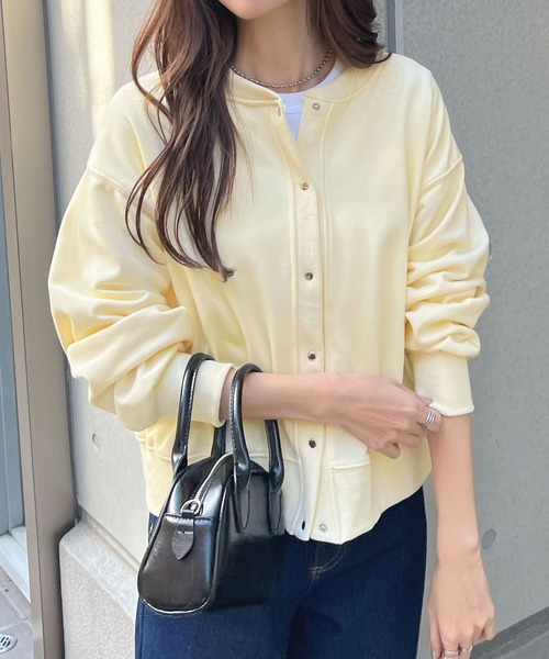 Futier land（フューティアランド）の「[選べる着丈2タイプ]裏毛スナップボタンカーディガントップス（カーディガン/ボレロ・レディース・ネイビー/ベージュ/ライトグレー/ライトイエロー/ライトピンク・MEDIUM/LARGE）」の16枚目の写真