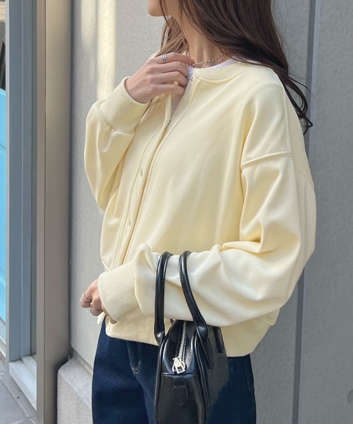 Futier land（フューティアランド）の「[選べる着丈2タイプ]裏毛スナップボタンカーディガントップス（カーディガン/ボレロ・レディース・ネイビー/ベージュ/ライトグレー/ライトイエロー/ライトピンク・MEDIUM/LARGE）」の17枚目の写真