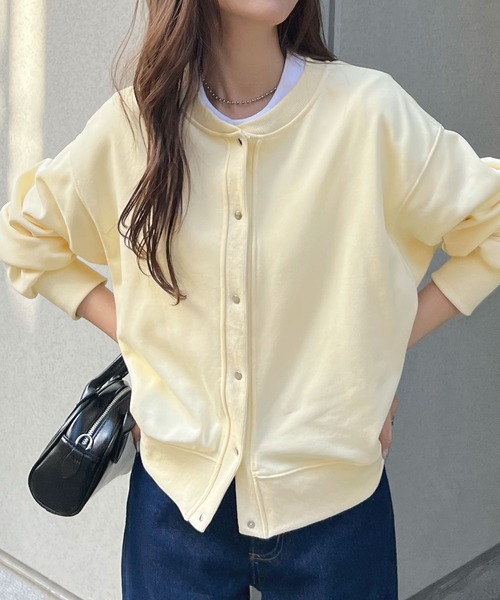 Futier land（フューティアランド）の「[選べる着丈2タイプ]裏毛スナップボタンカーディガントップス（カーディガン/ボレロ・レディース・ネイビー/ベージュ/ライトグレー/ライトイエロー/ライトピンク・MEDIUM/LARGE）」の21枚目の写真