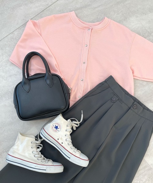 Futier land（フューティアランド）の「[選べる着丈2タイプ]裏毛スナップボタンカーディガントップス（カーディガン/ボレロ・レディース・ネイビー/ベージュ/ライトグレー/ライトイエロー/ライトピンク・MEDIUM/LARGE）」の6枚目の写真