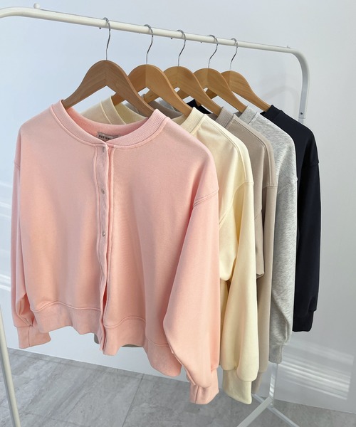 Futier land（フューティアランド）の「[選べる着丈2タイプ]裏毛スナップボタンカーディガントップス（カーディガン/ボレロ・レディース・ネイビー/ベージュ/ライトグレー/ライトイエロー/ライトピンク・MEDIUM/LARGE）」の8枚目の写真