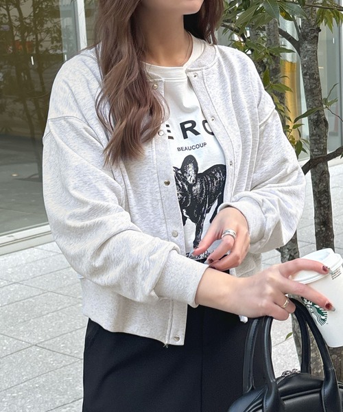 Futier land（フューティアランド）の「[選べる着丈2タイプ]裏毛スナップボタンカーディガントップス（カーディガン/ボレロ・レディース・ネイビー/ベージュ/ライトグレー/ライトイエロー/ライトピンク・MEDIUM/LARGE）」の12枚目の写真