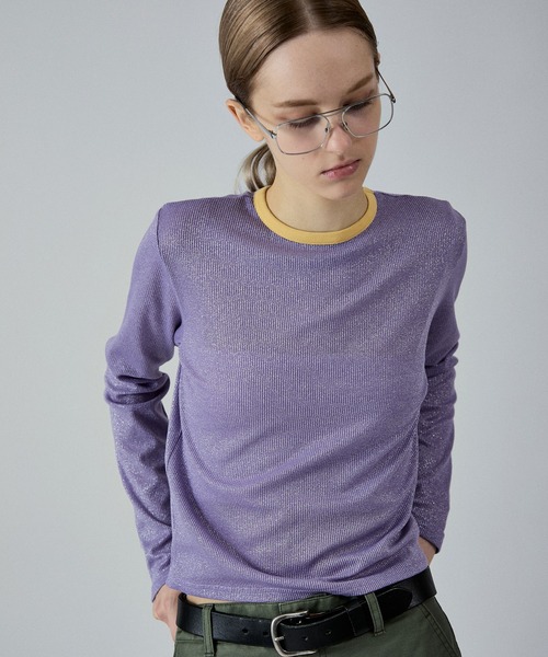 M TO R（ムウトアール）の「LAME RIB LONG SLEEVE CUTSEWN（Tシャツ/カットソー・レディース・ブラック/ホワイト/ラベンダー・38/40/42）」の3枚目の写真