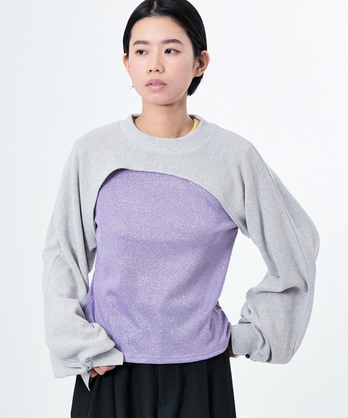 M TO R（ムウトアール）の「LAME RIB LONG SLEEVE CUTSEWN（Tシャツ/カットソー・レディース・ブラック/ホワイト/ラベンダー・38/40/42）」の9枚目の写真