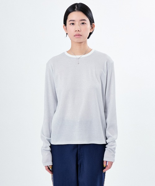 M TO R（ムウトアール）の「LAME RIB LONG SLEEVE CUTSEWN（Tシャツ/カットソー・レディース・ブラック/ホワイト/ラベンダー・38/40/42）」の10枚目の写真