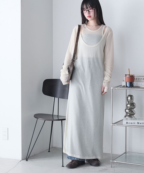 forksy.(フォルクシー)の「【forksy.】シアーテレコ タンクセット レイヤードワンピース(ワンピース・レディース・ブラック/杢グレー/アイボリー・FREE)」の2枚目の写真