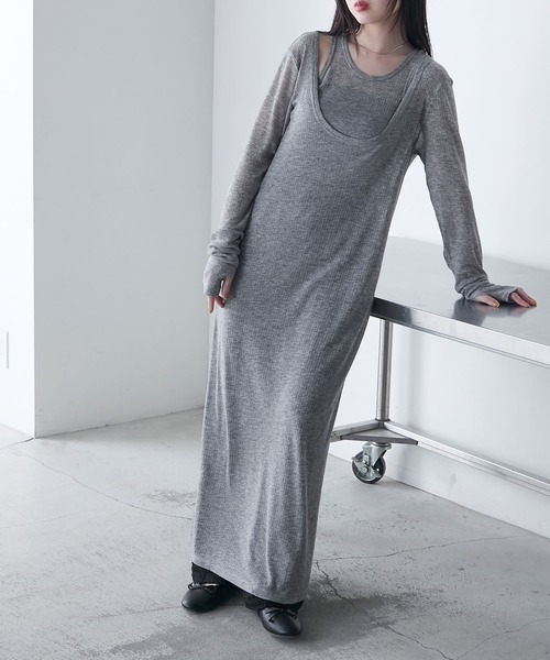 forksy.(フォルクシー)の「【forksy.】シアーテレコ タンクセット レイヤードワンピース(ワンピース・レディース・ブラック/杢グレー/アイボリー・FREE)」の13枚目の写真